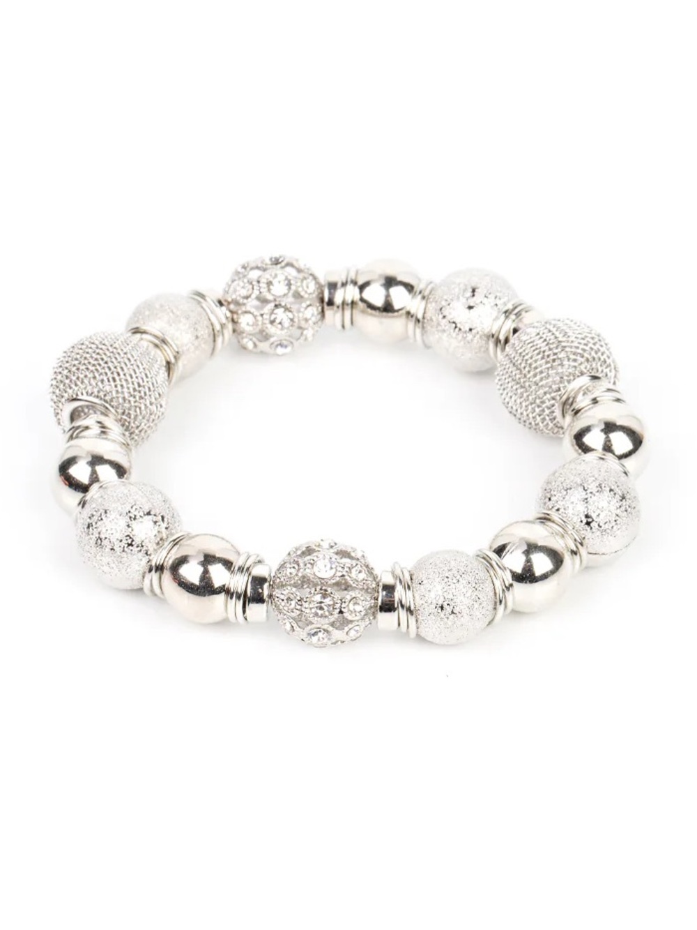 Silver Crystal Bead Stretch Bracelet